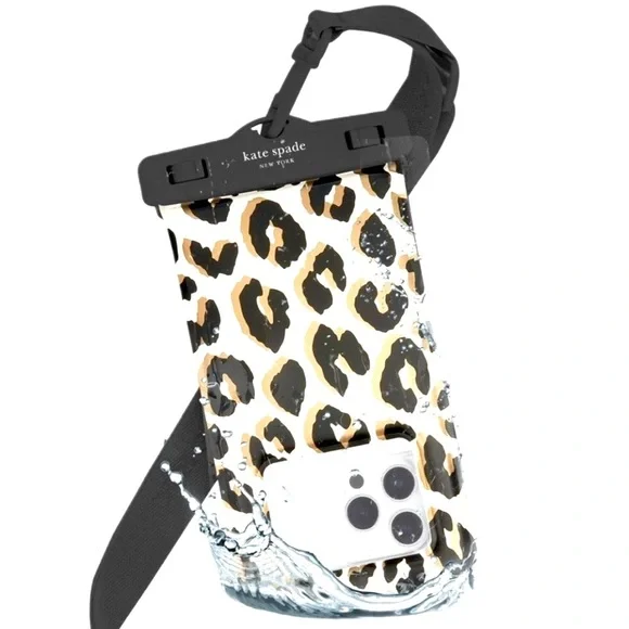 Kate Spade NIB Waterproof Leopard Phone Pouch - Black, Tan, White - Picture 2 of 12